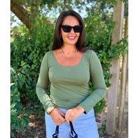 Green Scoop Neck Long Sleeve Top Size 18/20