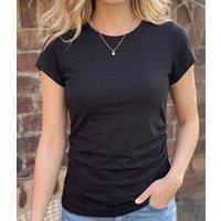 Black Ruched Short Sleeve Top Size 14