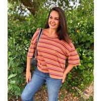 Paprika Striped Linen Blend Relaxed T Shirt Size 22