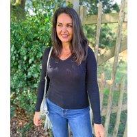 Black V Neck Ribbed Long Sleeve Top Size 14