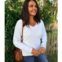 White V Neck Ribbed Long Sleeve Top Size 24