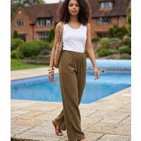 Khaki Seersucker Wide Leg Trousers Size 14/16