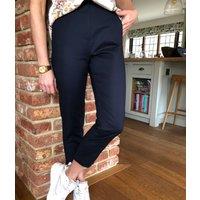 Navy Cotton Blend Slim Fit Cropped Trousers Size 6R