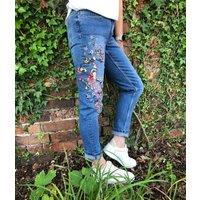 Peacock Embroidered Relaxed Slim Jeans Size 10S