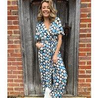 Blue Printed Wide Leg Jumpsuit Size 8/10