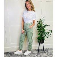Green Slim Fit Casual Cuffed Trousers Size 8R