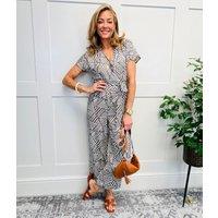 Khaki Print Wrap Belted Jumpsuit Size 8