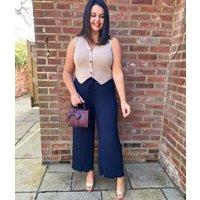 Italian Collection Navy Pleated Wide Leg Trousers Size One Size