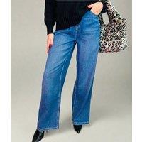 Dark Blue Denim Lyocell Blend Wide Leg Jeans Size 12R