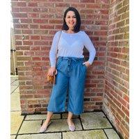 Blue Tencel Wide Leg Cropped Trousers Size 12