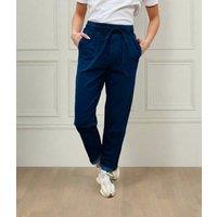 Blue Cotton Rich Dark Denim Straight Leg Jogger Trousers Size 10L