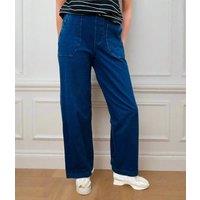 Dark Denim Casual Wide Leg Trousers Size 8L