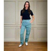 Duck Egg Blue Lyocell Rich Cargo Trousers Size 18L