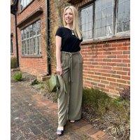 Khaki Tencel Tie Front Wide Leg Trousers Size 10