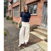 Ecru Linen Blend Wide Leg Jeans Size 8R