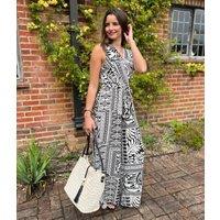 Black Geo Print Belted Jumpsuit Size 8-10