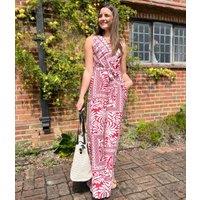 Red Geo Print Belted Jumpsuit Size 8-10