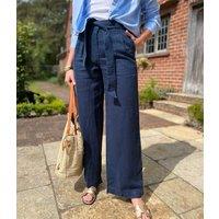 Navy Pure Linen Wide Leg Trousers Size 24S