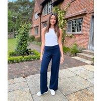 Navy Soft Touch Wide Leg Trousers Size 14L