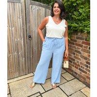 Light Blue Double Cloth Cotton Wide Leg Trousers Size 16