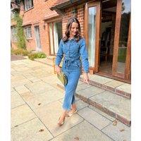 *Seconds Blue Denim Button Through Cropped Jumpsuit Size 14