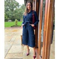 Navy Denim Cropped Jumpsuit Size 4P