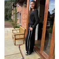 Brave Soul Black Side Stripe Wide Leg Joggers Size 14