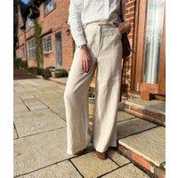 Stone Wide Leg Linen Palazzo Trousers Size 18
