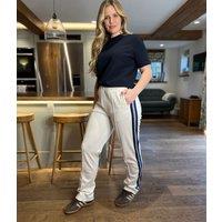 Off White Cotton Rich Retro Side Stripe Joggers Size 10S