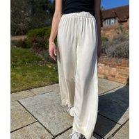 Ivory Satin Wide Leg Palazzo Trousers Size 12R