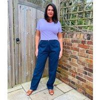 Navy Cotton Twill Straight Trousers Size 10