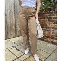 Brown Cotton Straight Leg Trousers Size 16R