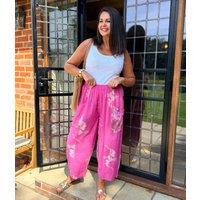 Fuchsia Floral Cotton Barrel Leg Trousers