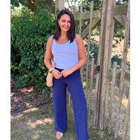 Navy Pinstripe Wide Leg Trousers Size 10