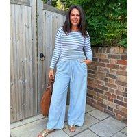 Light Blue Cotton Rich Drawstring Wide Leg Trousers Size 20S