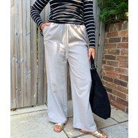 Grey Cotton Rich Drawstring Wide Leg Trousers Size 10S