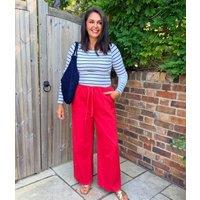 Red Cotton Rich Drawstring Wide Leg Trousers Size 18S