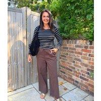 Brown Cotton Rich Drawstring Wide Leg Trousers Size 8S