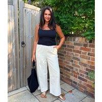 Ivory Cotton Rich Drawstring Wide Leg Trousers Size 8R