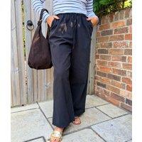 Black Cotton Rich Drawstring Wide Leg Trousers Size 6R