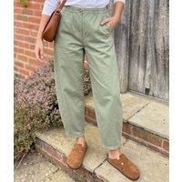 Green Pure Cotton Relaxed Barrel Leg Trousers Size 10S