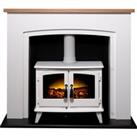 Adam Siena Fireplace Surround & Woodhouse Electric Stove with Flat to Wall Fitting - White &