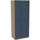 House Beautiful Realm Double Wardrobe, Oak Effect Carcass - Navy Blue Shaker Doors (W) 900mm x (H) 2