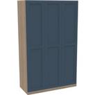 House Beautiful Realm Triple Wardrobe, Oak Effect Carcass - Navy Blue Shaker Doors (W) 1350mm x (H) 