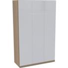 House Beautiful Honest Triple Wardrobe, Oak Effect Carcass - Gloss White Slab Doors (W) 1350mm x (H)