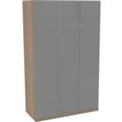 House Beautiful Honest Triple Wardrobe, Oak Effect Carcass - Gloss Grey Slab Doors (W) 1350mm x (H) 2196mm