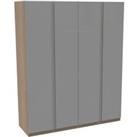 House Beautiful Escape Quad Wardrobe, Oak Effect Carcass - Gloss Grey Handleless Doors (W) 1800mm x 