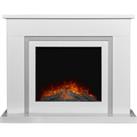 Adam Mayfair White & Grey Marble Fireplace with Ontario Electric Fire with Flat to Wall Fitting,