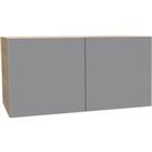 House Beautiful Honest Double Bridging Unit, Oak Effect Carcass, Gloss Grey Slab Door (W) 900mm x (H