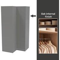 House Beautiful Honest Fitted Look Corner Wardrobe, Oak Effect Carcass - Gloss Grey Slab Doors (W) 1073mm x (H) 2226mm